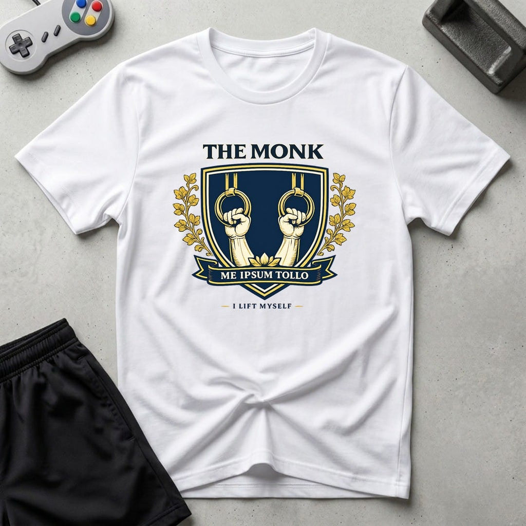 DreamMaker mockup — Monk Crest T-Shirt (white)