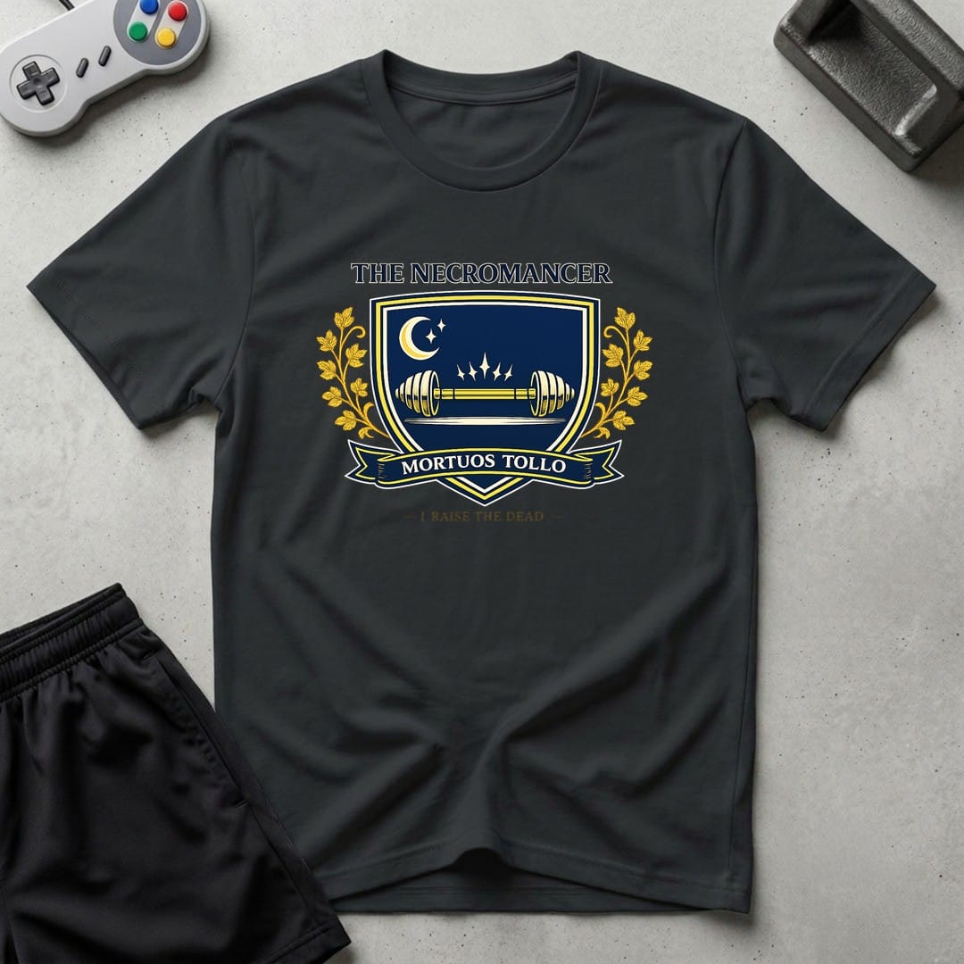 DreamMaker mockup — Necromancer Crest T-Shirt (black)