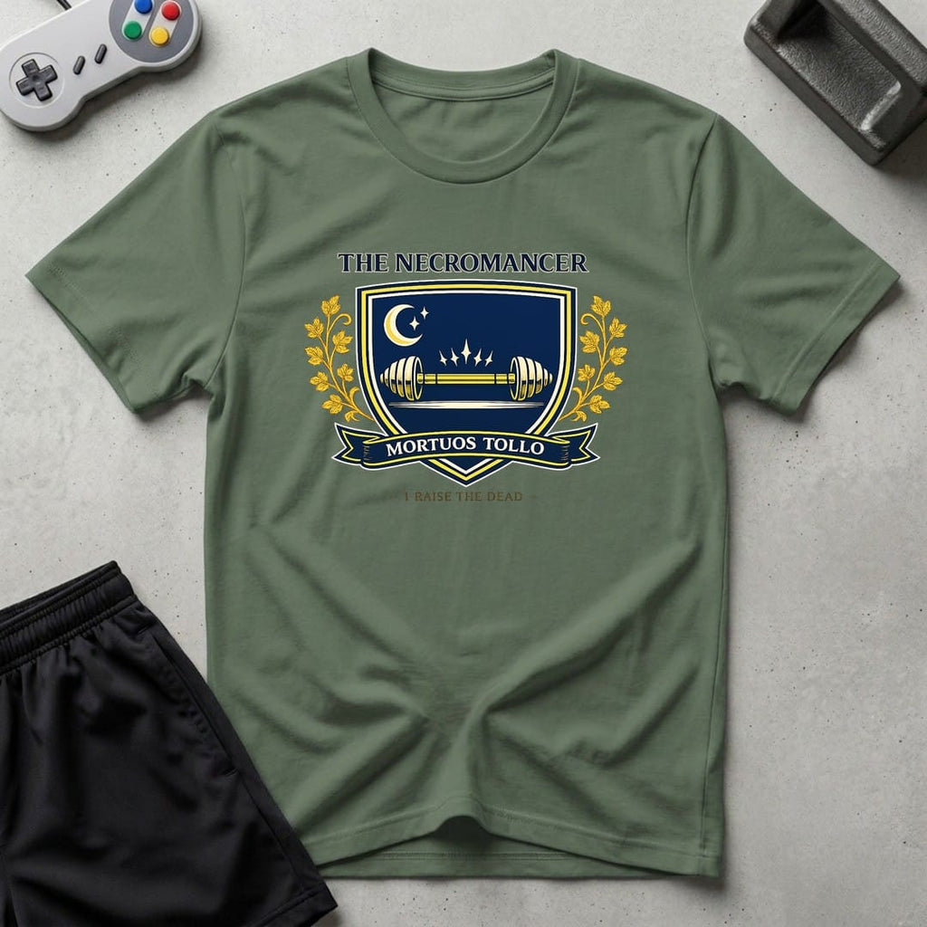 DreamMaker mockup — Necromancer Crest T-Shirt (military-green)