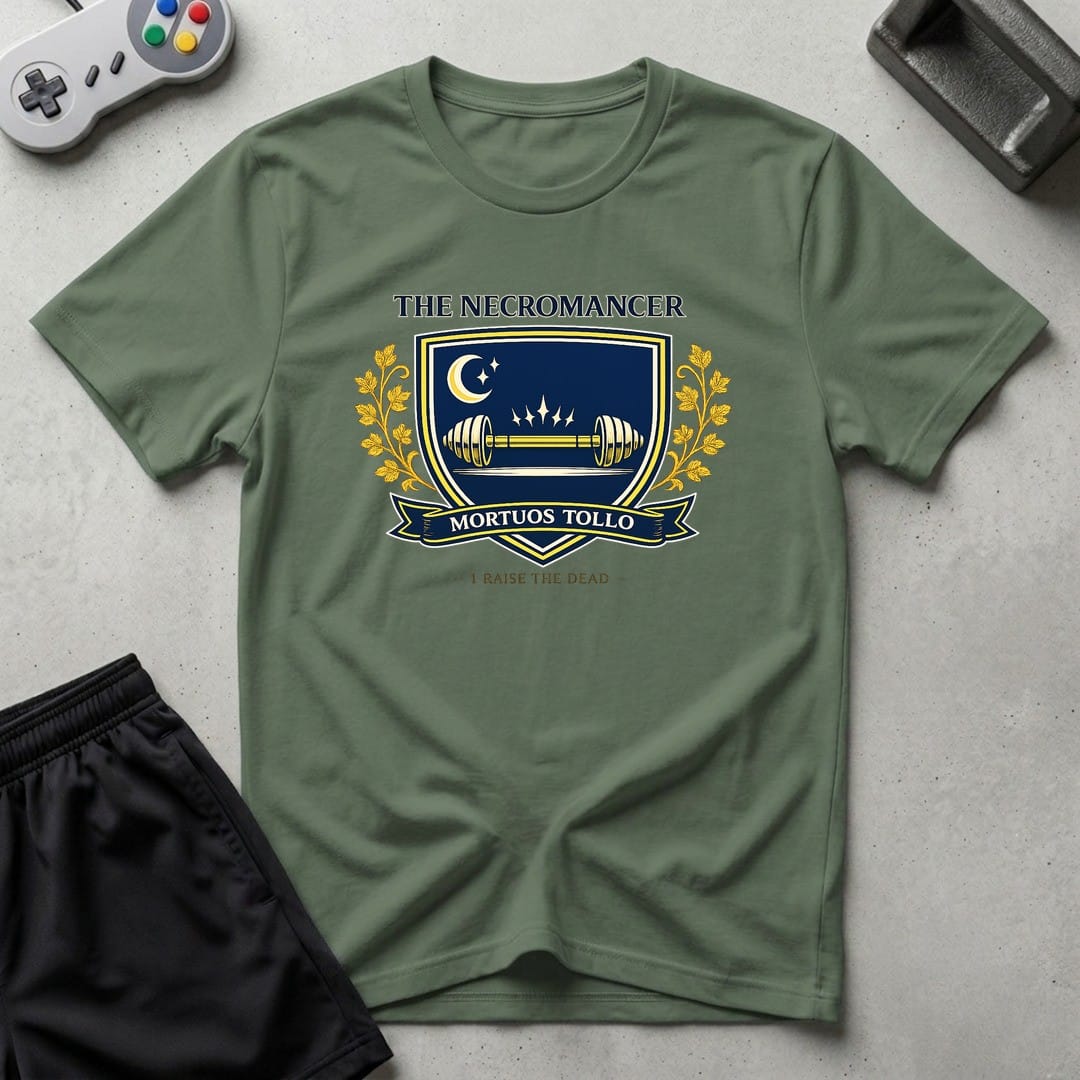 DreamMaker mockup — Necromancer Crest T-Shirt (military-green)