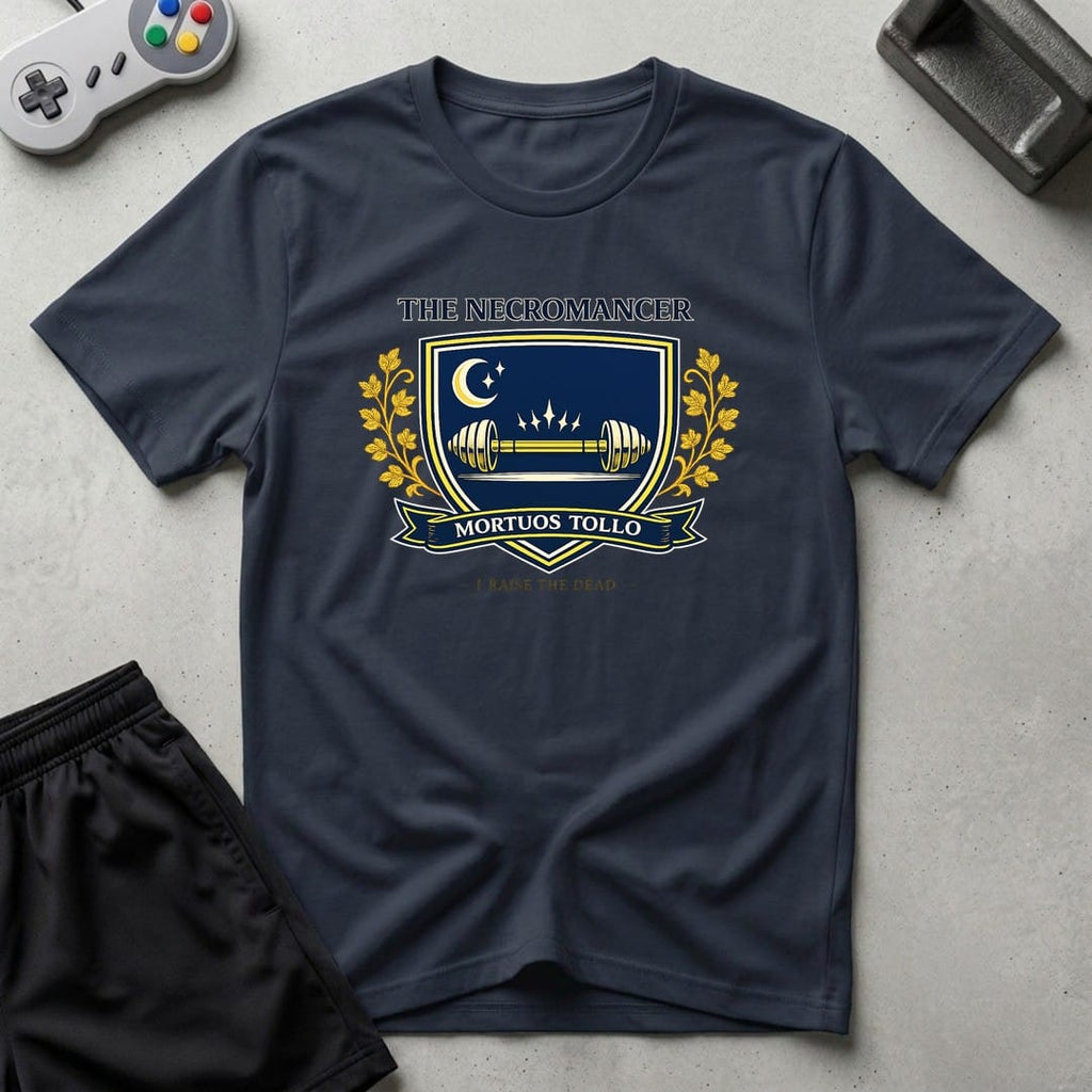 DreamMaker mockup — Necromancer Crest T-Shirt (navy)