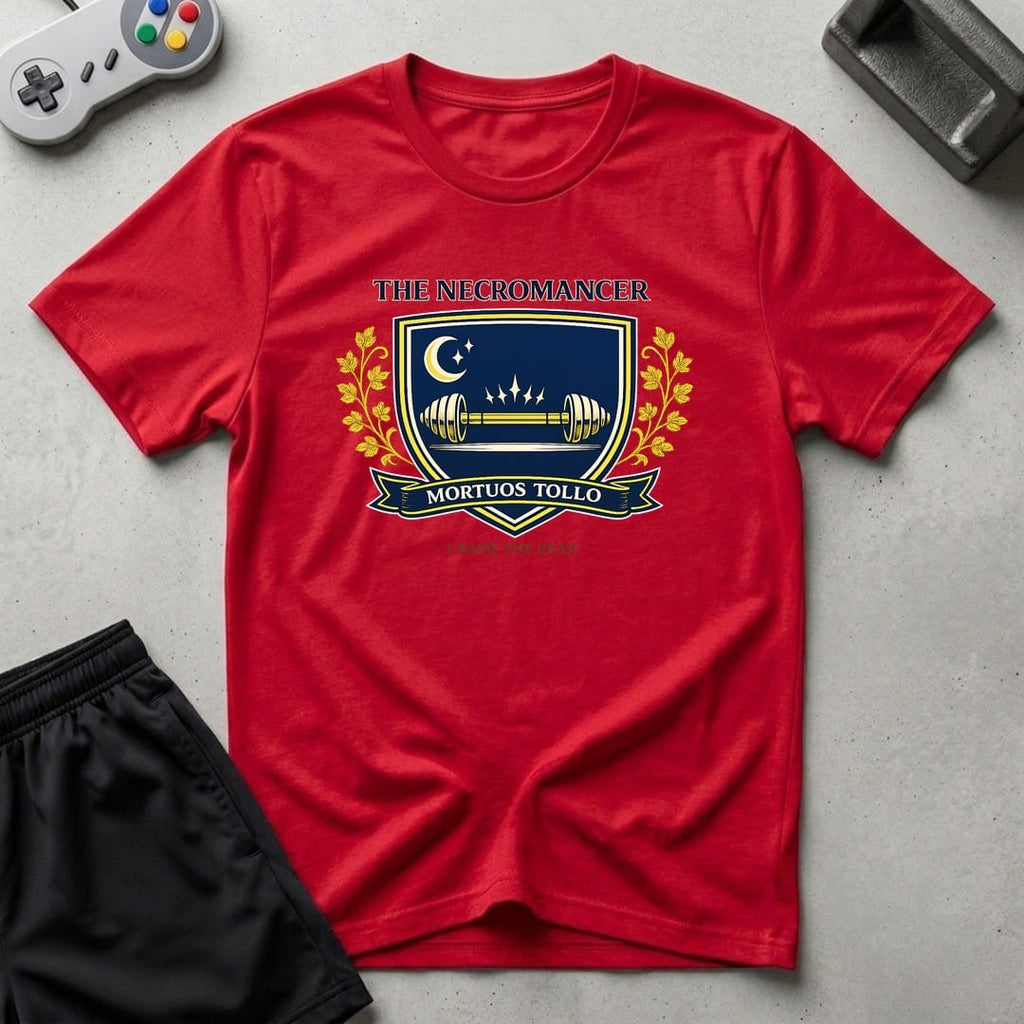 DreamMaker mockup — Necromancer Crest T-Shirt (red)