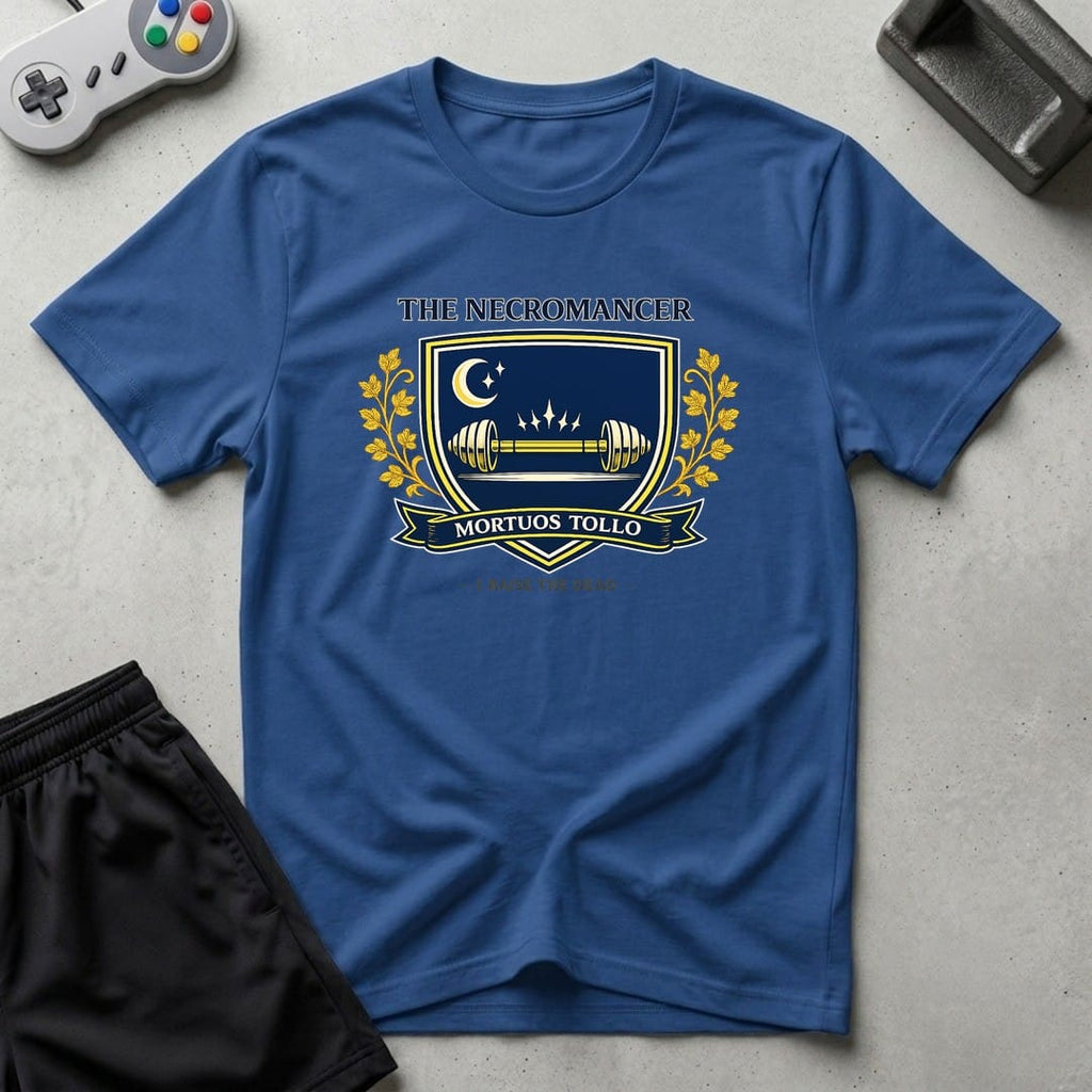DreamMaker mockup — Necromancer Crest T-Shirt (royal)