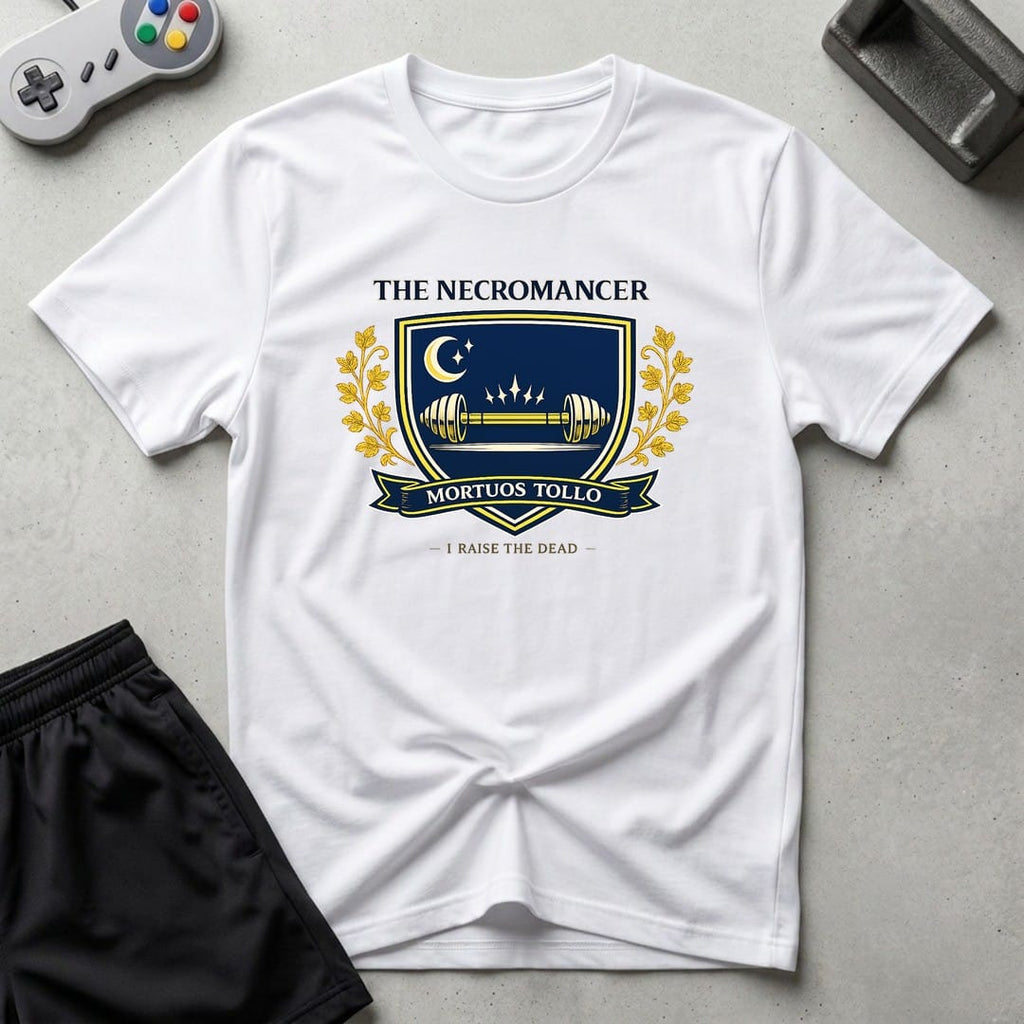 DreamMaker mockup — Necromancer Crest T-Shirt (white)