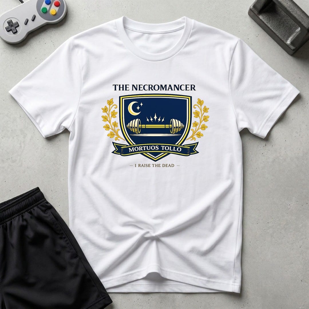 DreamMaker mockup — Necromancer Crest T-Shirt (white)