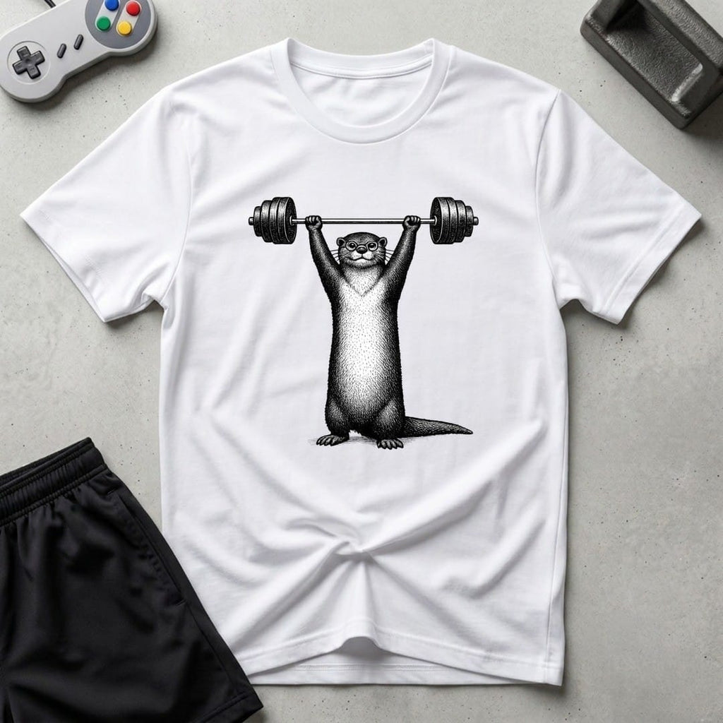 DreamMaker mockup — Nerd Otter Lifting T-Shirt (white)