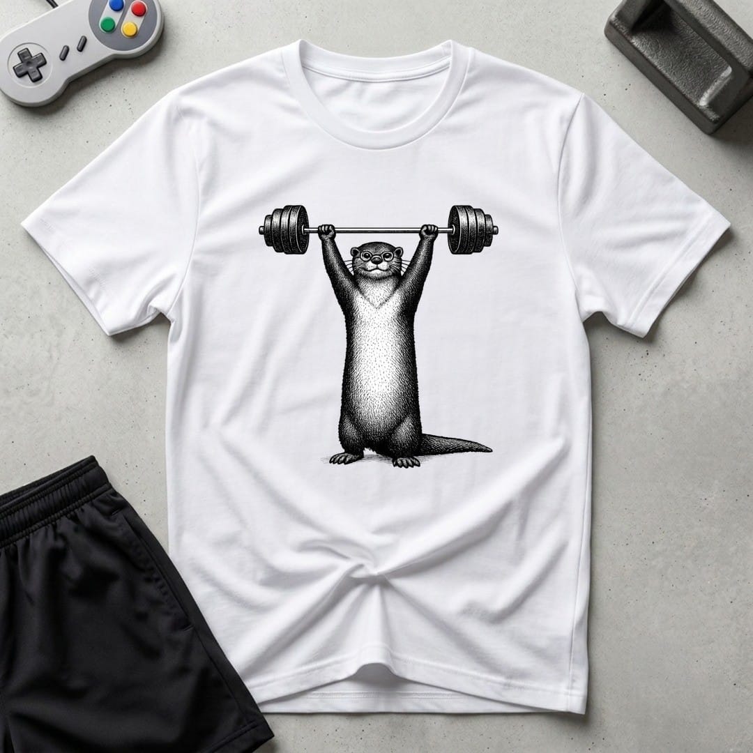 DreamMaker mockup — Nerd Otter Lifting T-Shirt (white)