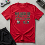 DreamMaker mockup — Newton's Gains T-Shirt (red)