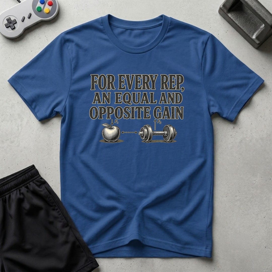 DreamMaker mockup — Newton's Gains T-Shirt (royal)