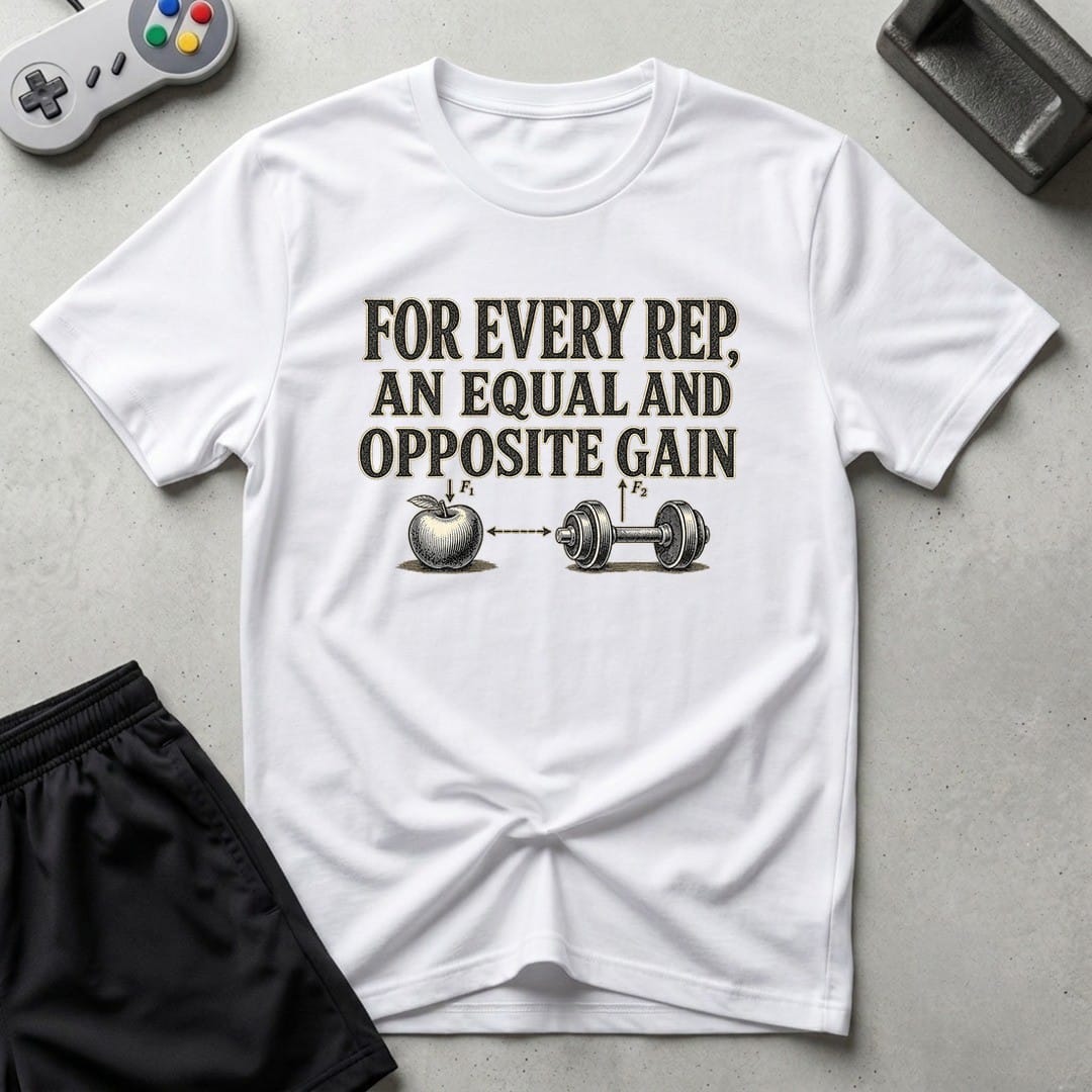 DreamMaker mockup — Newton's Gains T-Shirt (white)