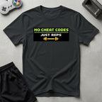 DreamMaker mockup — No Cheat Codes T-Shirt (black)