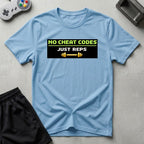 DreamMaker mockup — No Cheat Codes T-Shirt (light-blue)