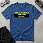 DreamMaker mockup — No Cheat Codes T-Shirt (royal)