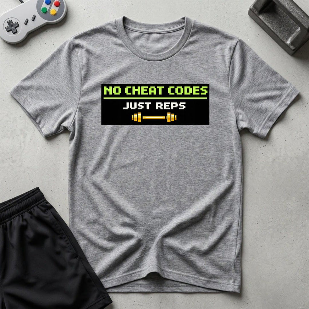 DreamMaker mockup — No Cheat Codes T-Shirt (sport-grey)