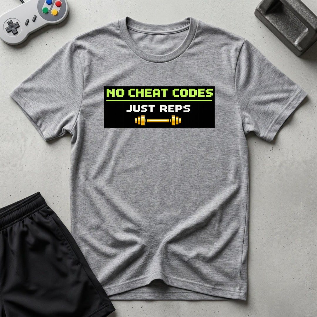 DreamMaker mockup — No Cheat Codes T-Shirt (sport-grey)