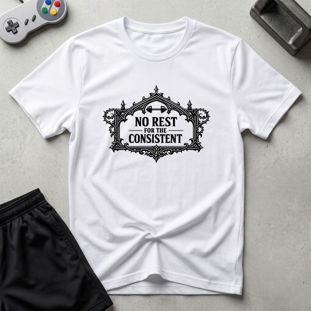 DreamMaker mockup — No Rest T-Shirt (white)