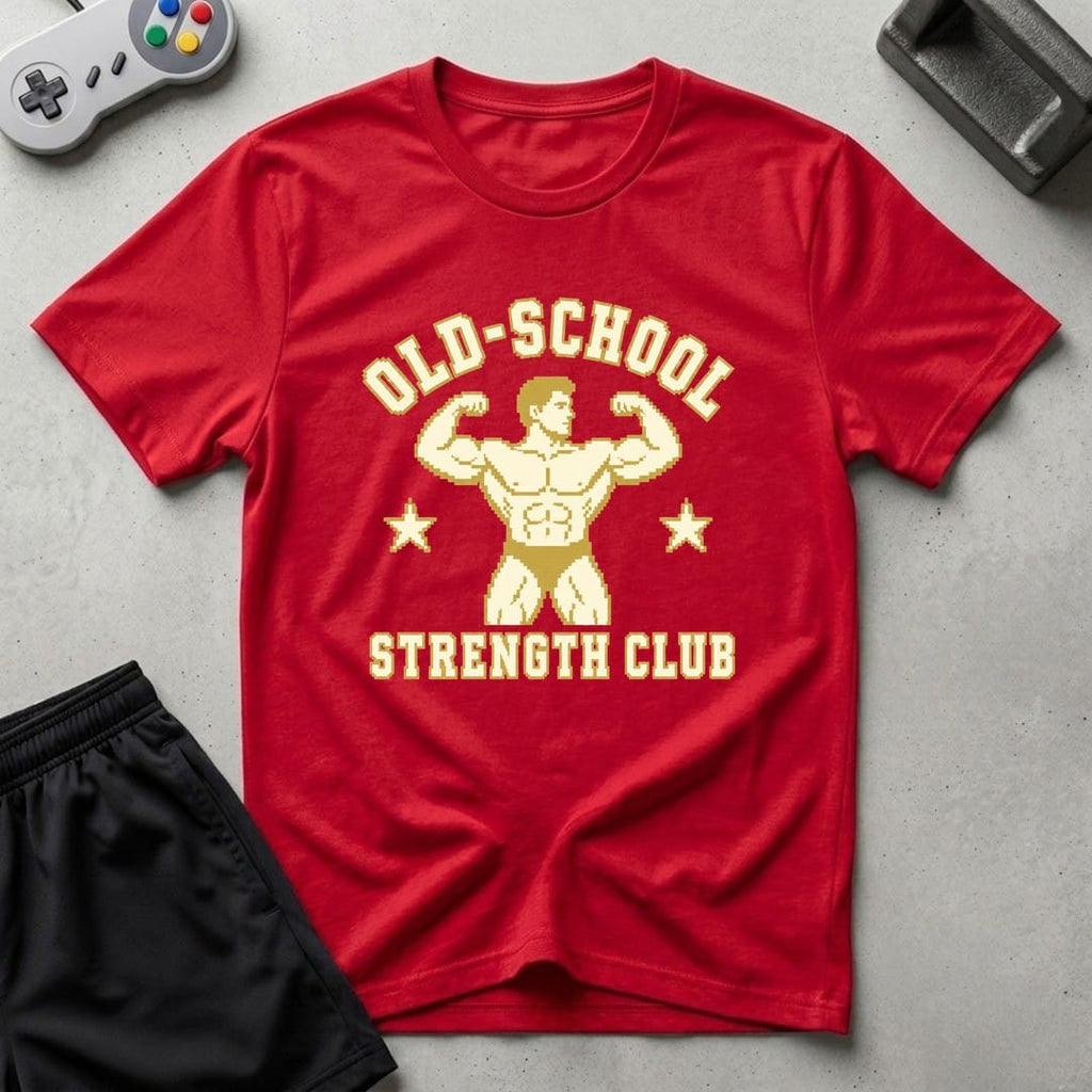 DreamMaker mockup — Old School Strength Club T-Shirt (red)