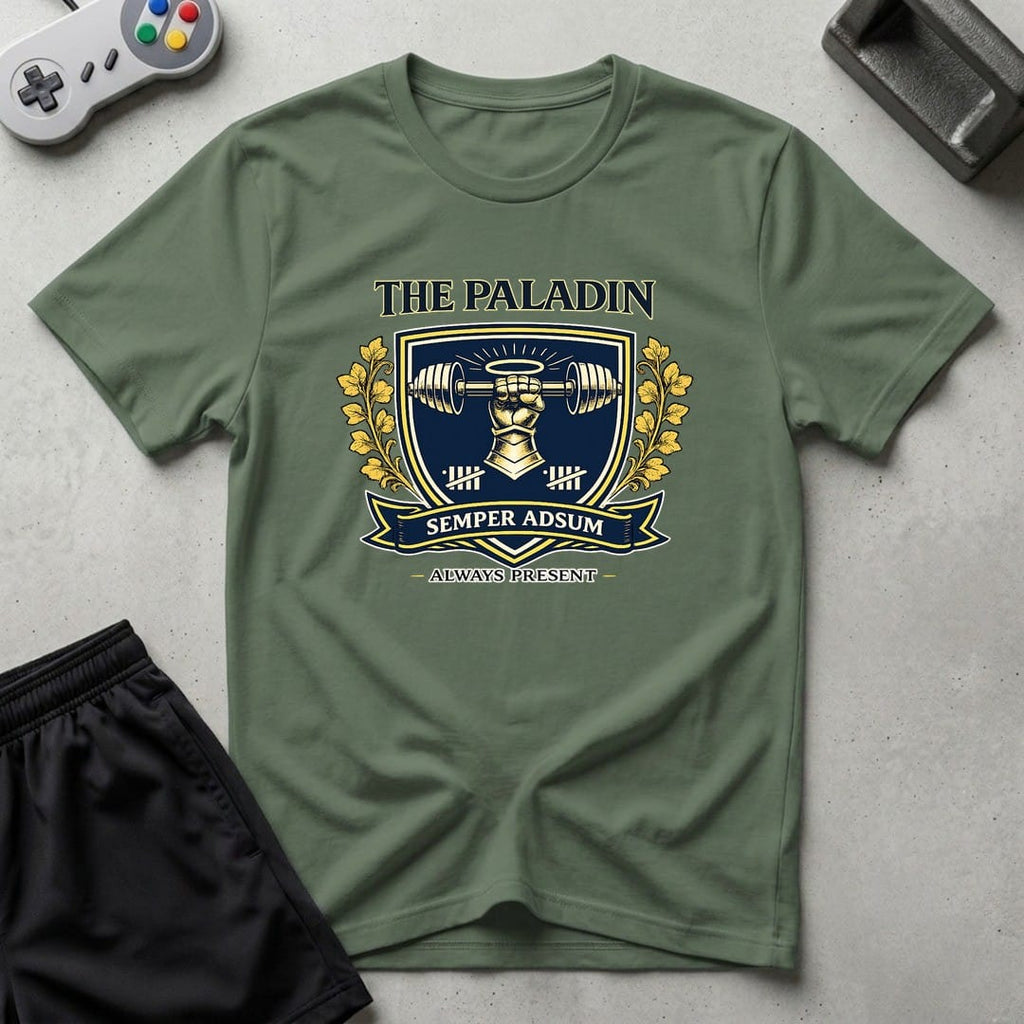DreamMaker mockup — Paladin Crest T-Shirt (military-green)