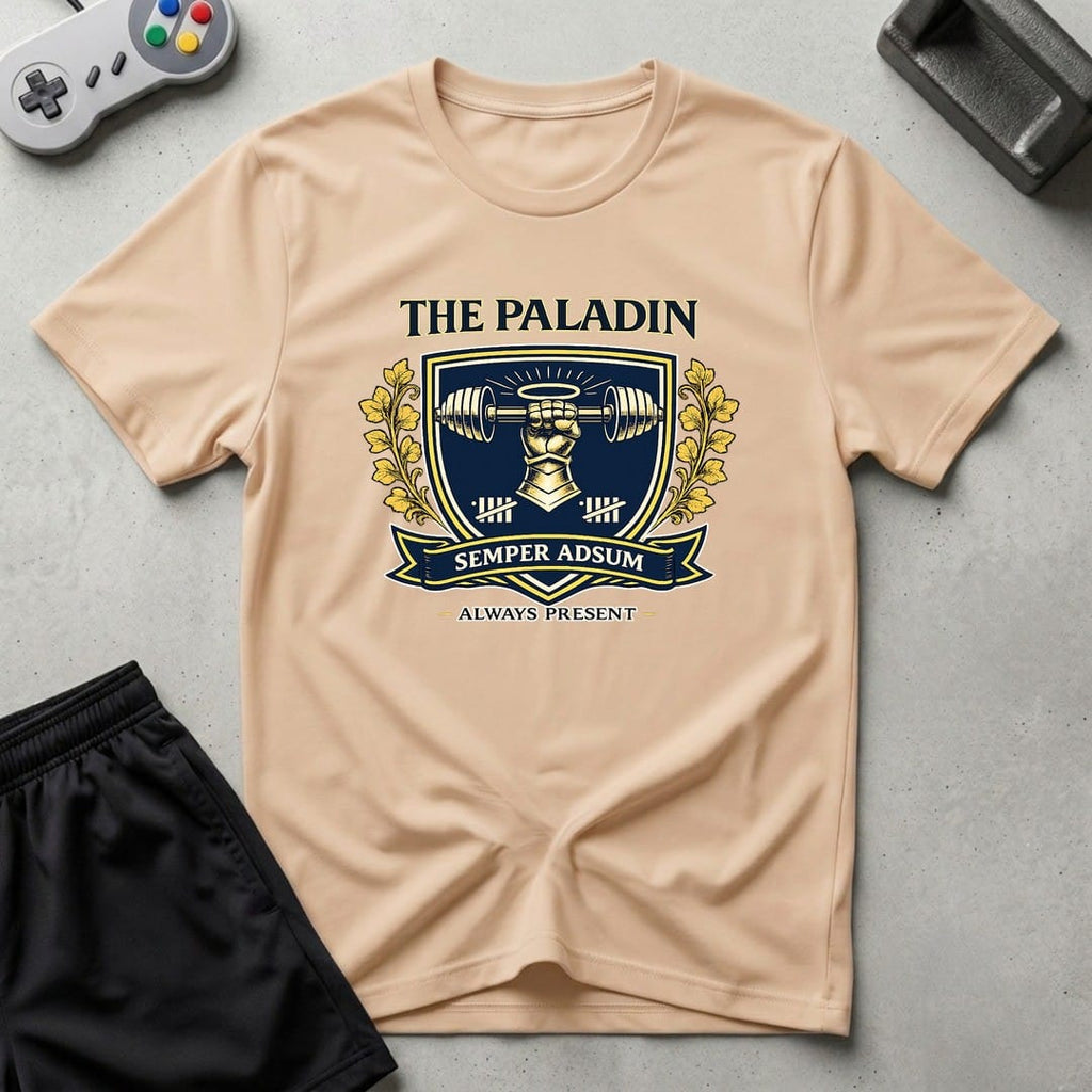 DreamMaker mockup — Paladin Crest T-Shirt (natural)