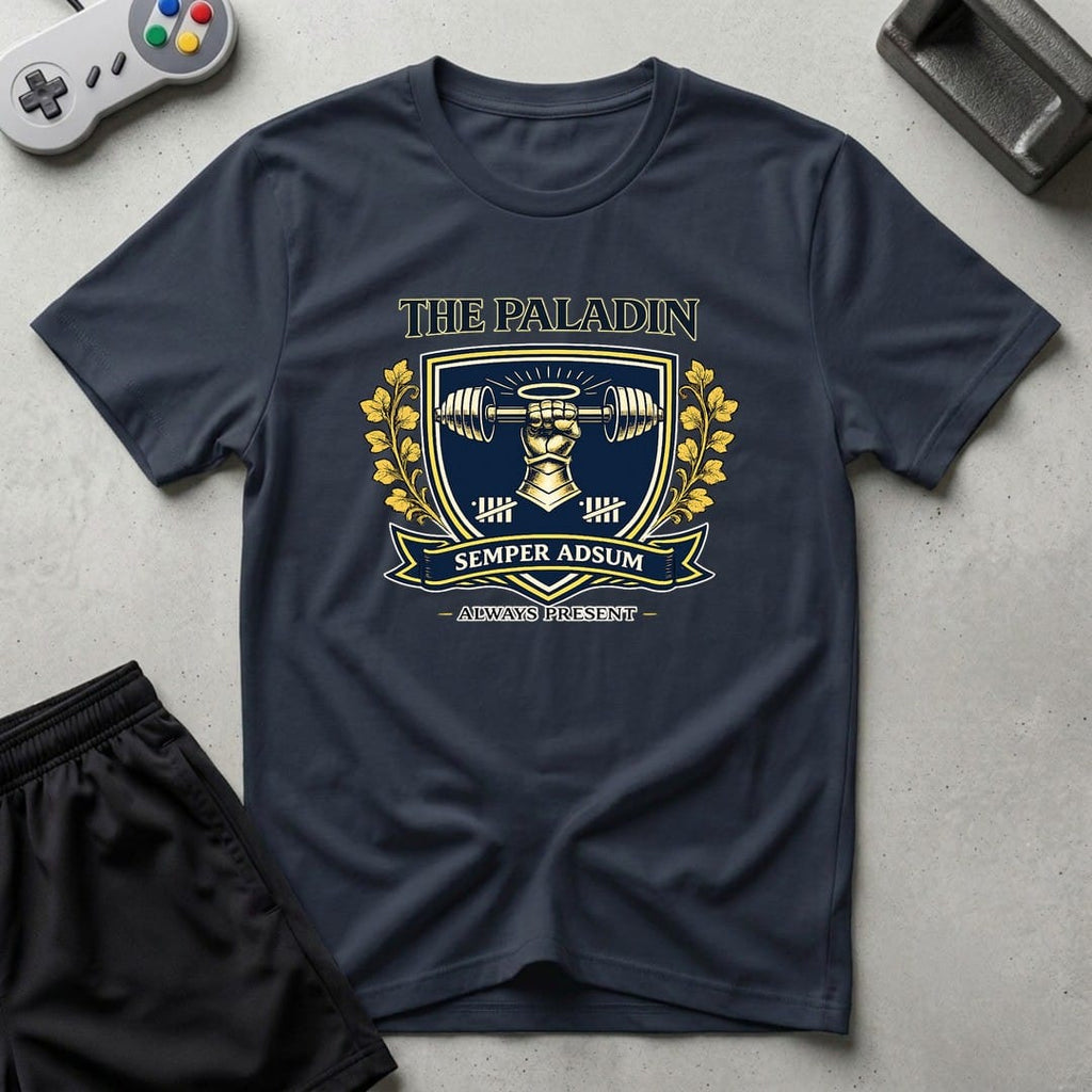 DreamMaker mockup — Paladin Crest T-Shirt (navy)