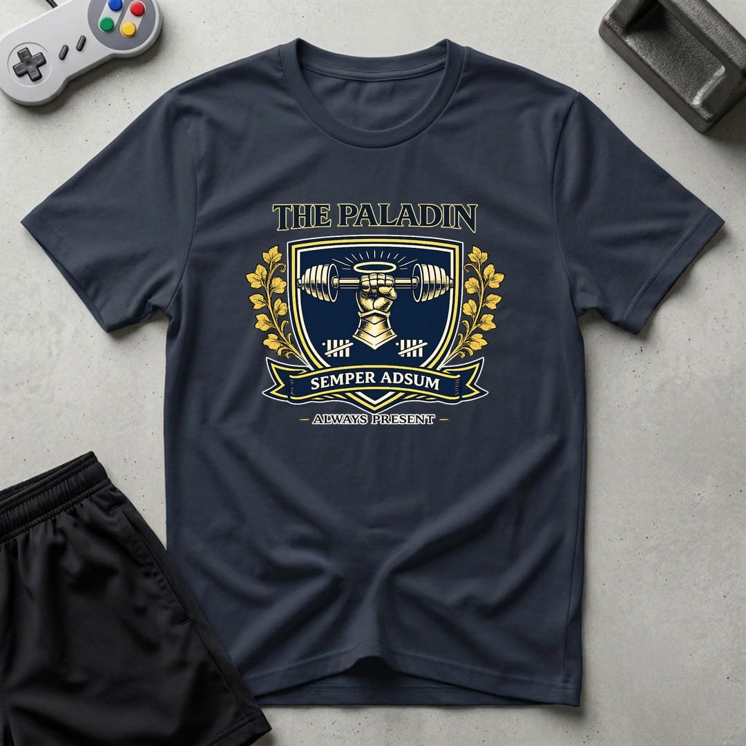 DreamMaker mockup — Paladin Crest T-Shirt (navy)