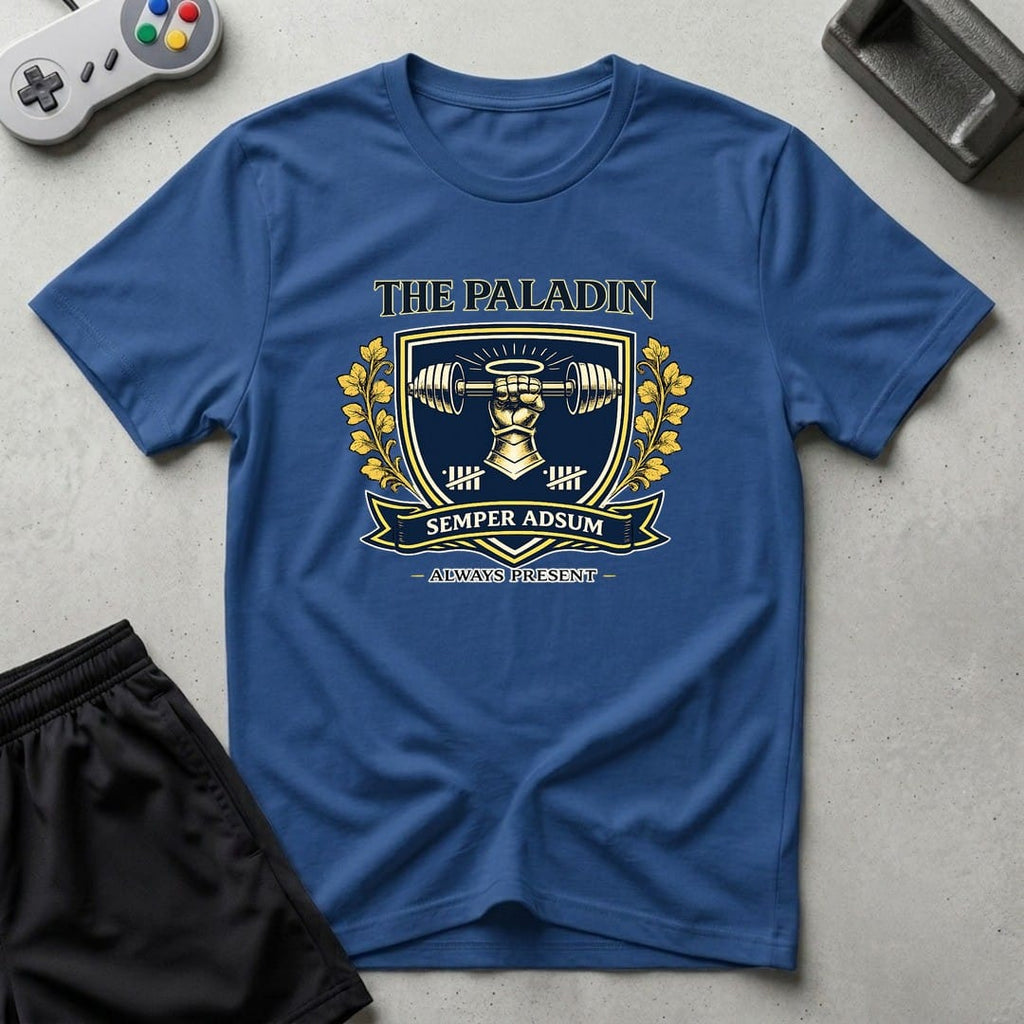 DreamMaker mockup — Paladin Crest T-Shirt (royal)