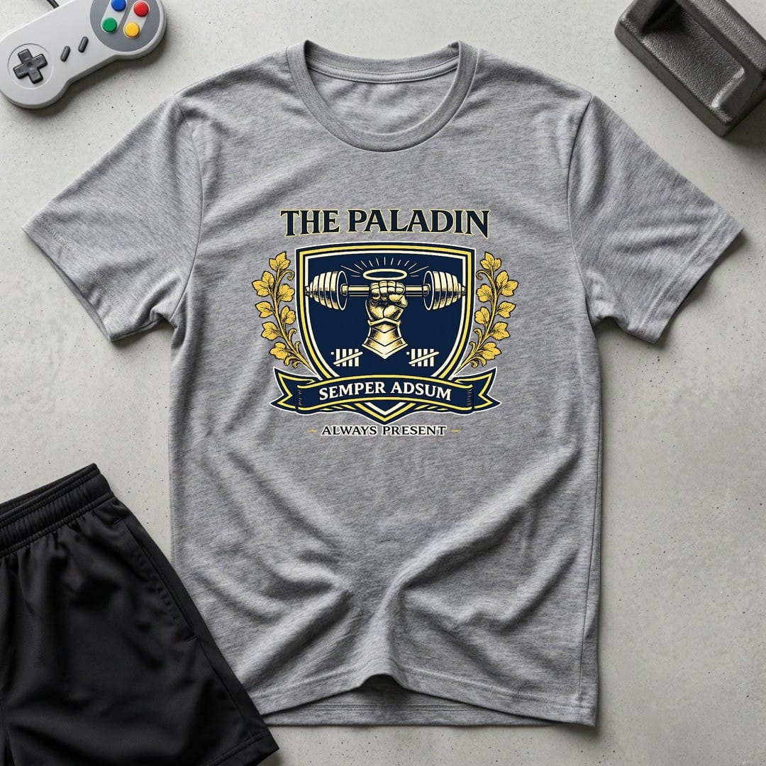 DreamMaker mockup — Paladin Crest T-Shirt (sport-grey)