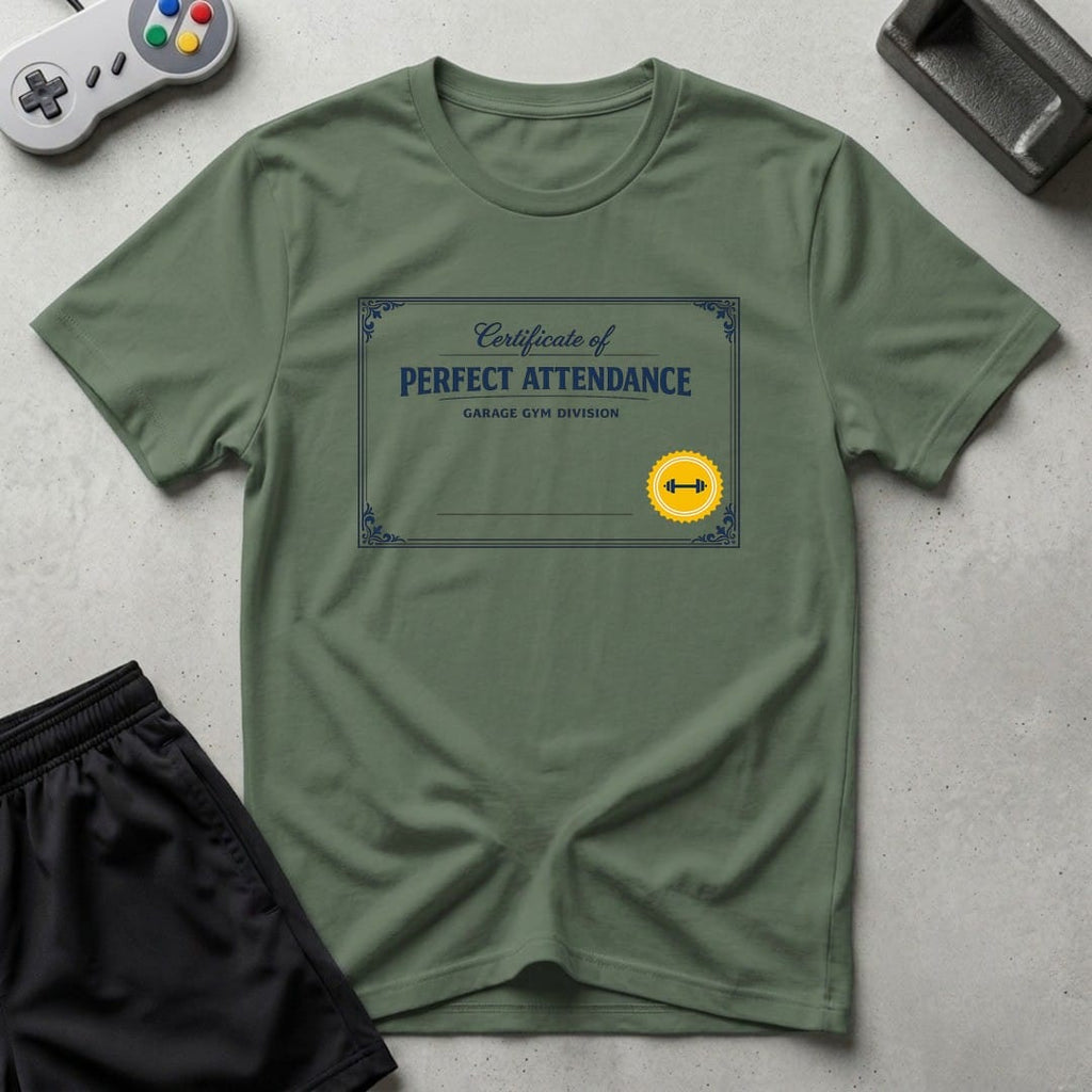 DreamMaker mockup — Perfect Attendance T-Shirt (military-green)