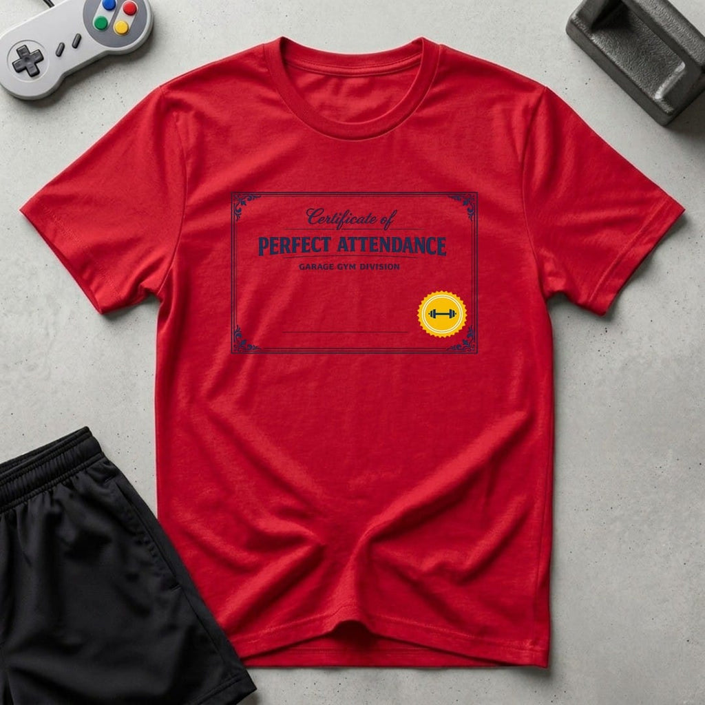 DreamMaker mockup — Perfect Attendance T-Shirt (red)