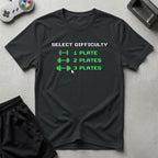 DreamMaker mockup — Plate Difficulty Setting T-Shirt (black)