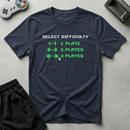 DreamMaker mockup — Plate Difficulty Setting T-Shirt (navy)