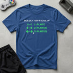 DreamMaker mockup — Plate Difficulty Setting T-Shirt (royal)