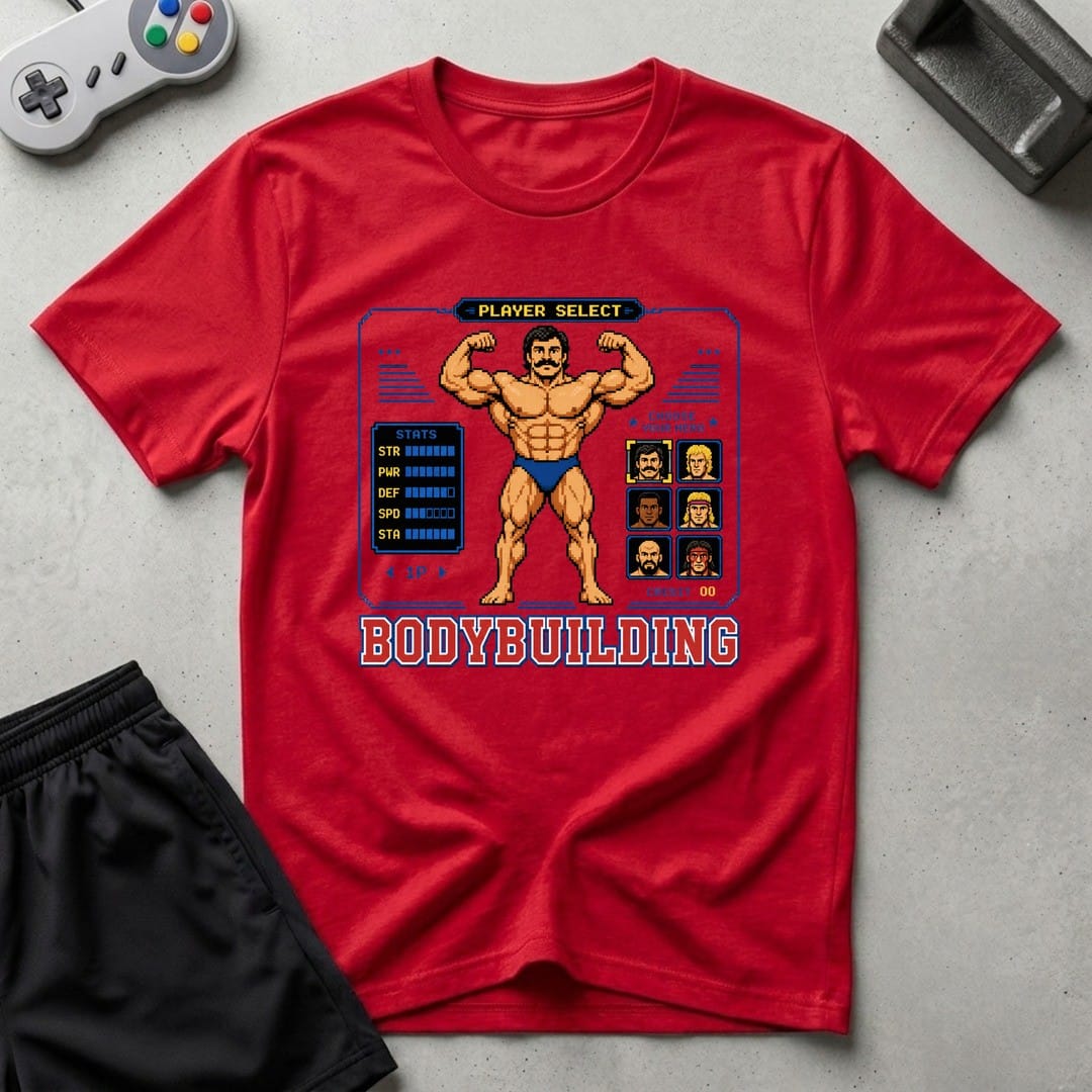 DreamMaker mockup — Player Select T-Shirt (red)