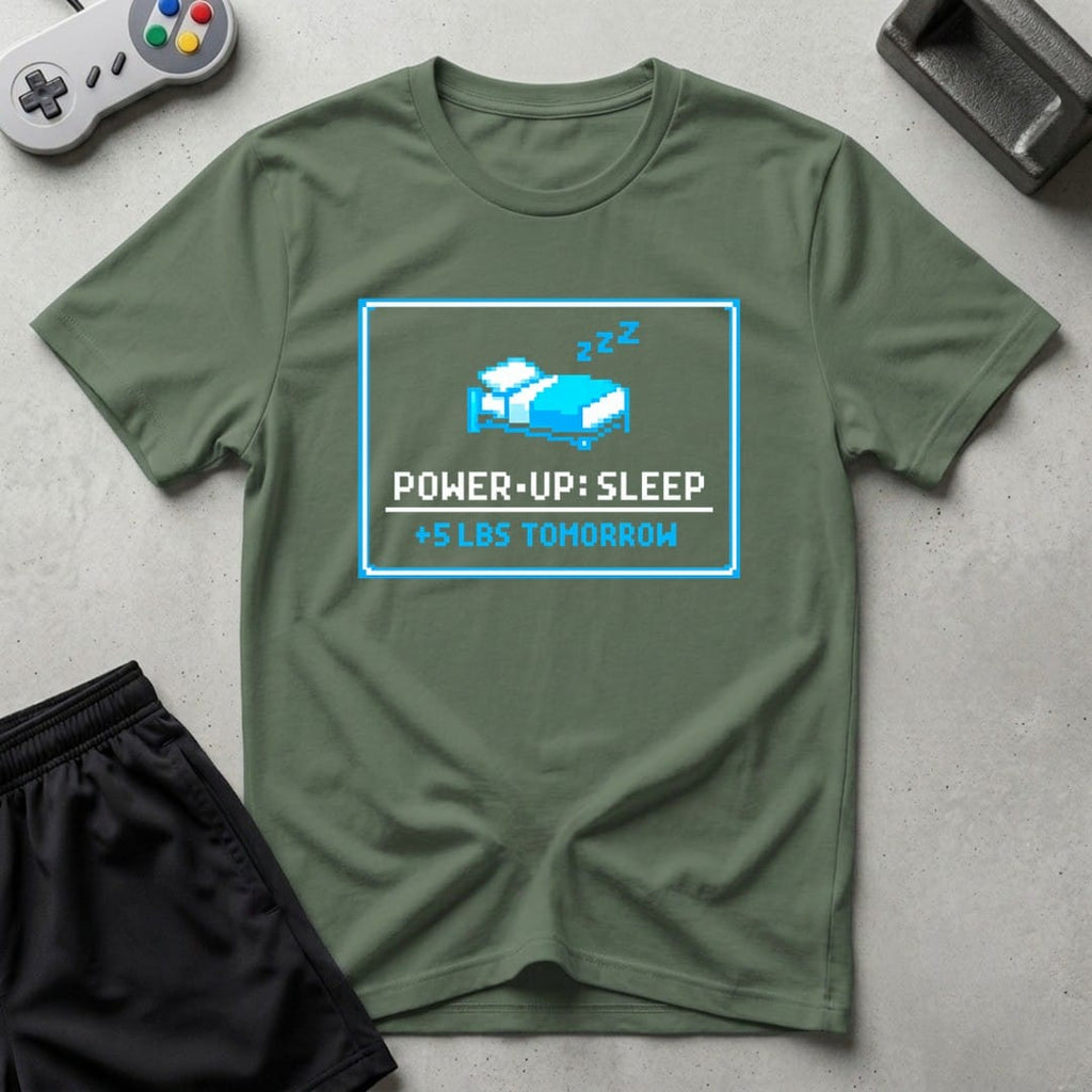 DreamMaker mockup — Power Up Sleep T-Shirt (military-green)