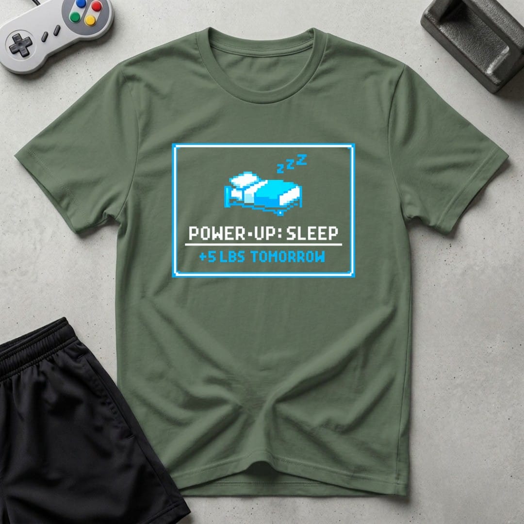 DreamMaker mockup — Power Up Sleep T-Shirt (military-green)