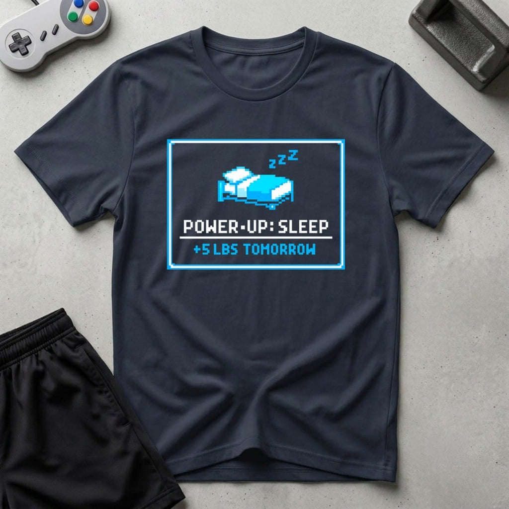 DreamMaker mockup — Power Up Sleep T-Shirt (navy)