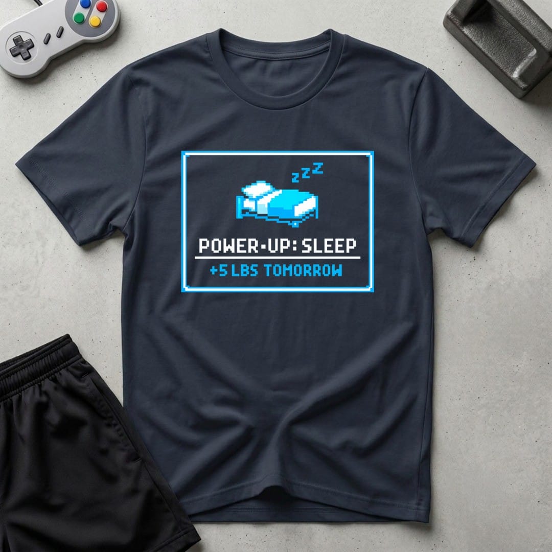 DreamMaker mockup — Power Up Sleep T-Shirt (navy)