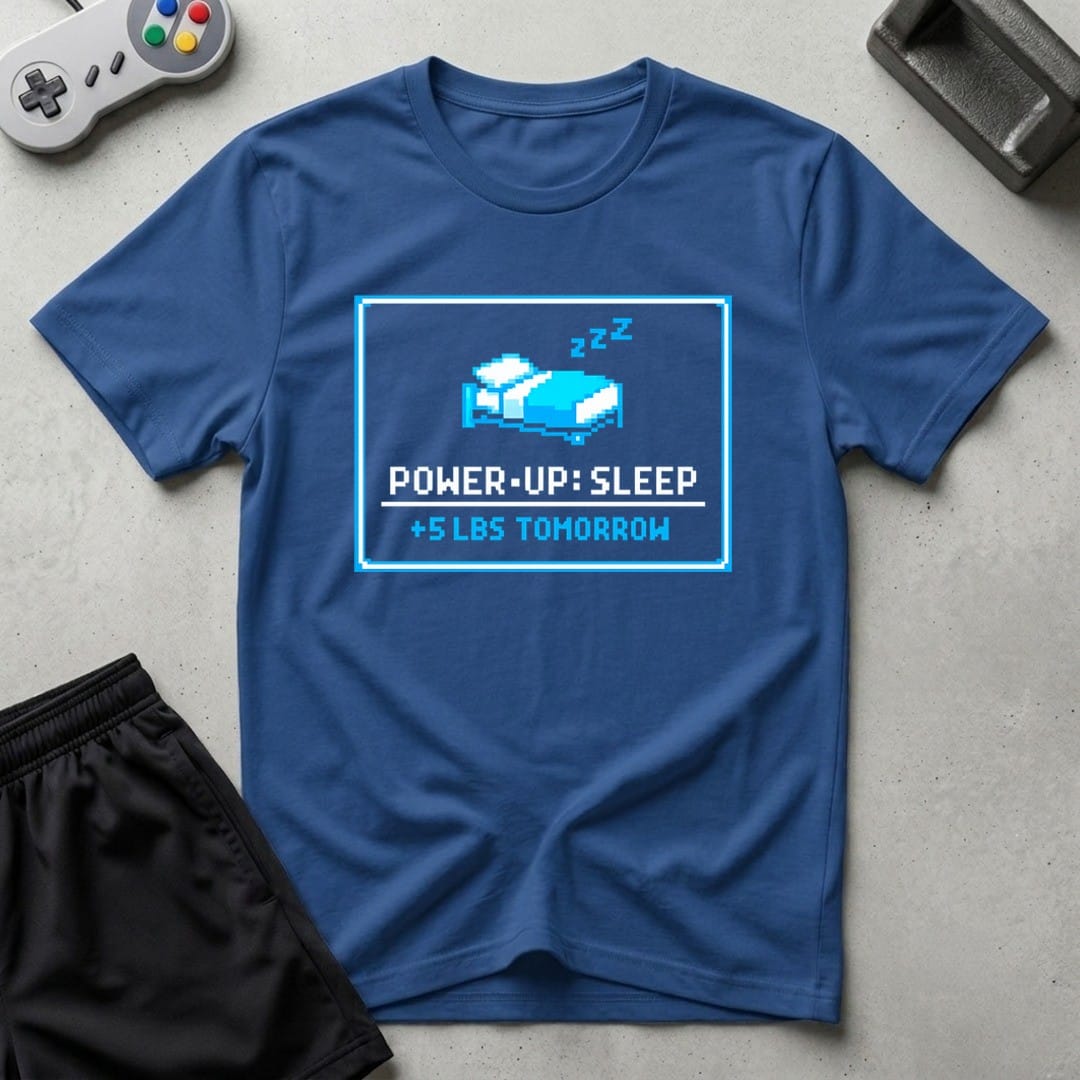 DreamMaker mockup — Power Up Sleep T-Shirt (royal)