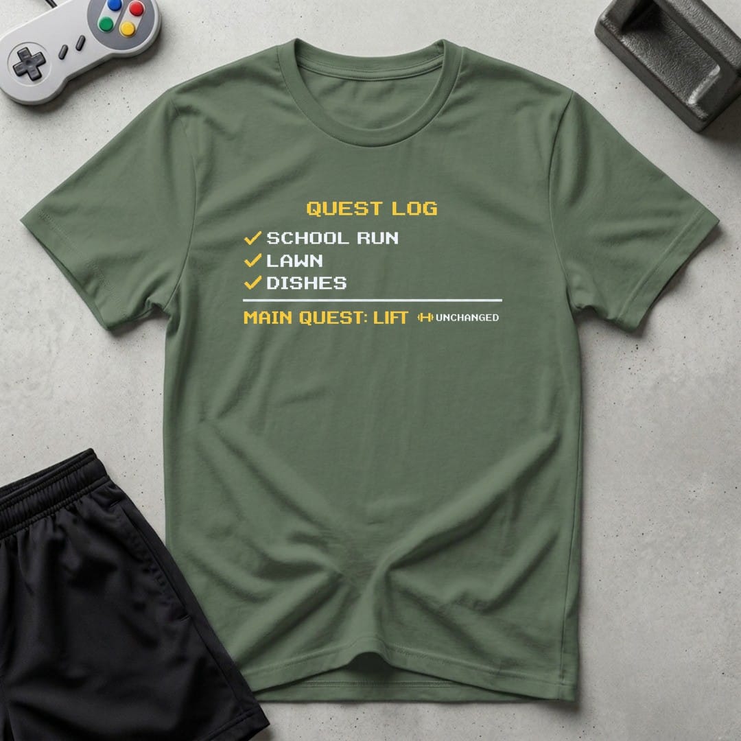 DreamMaker mockup — Quest Log T-Shirt (military-green)
