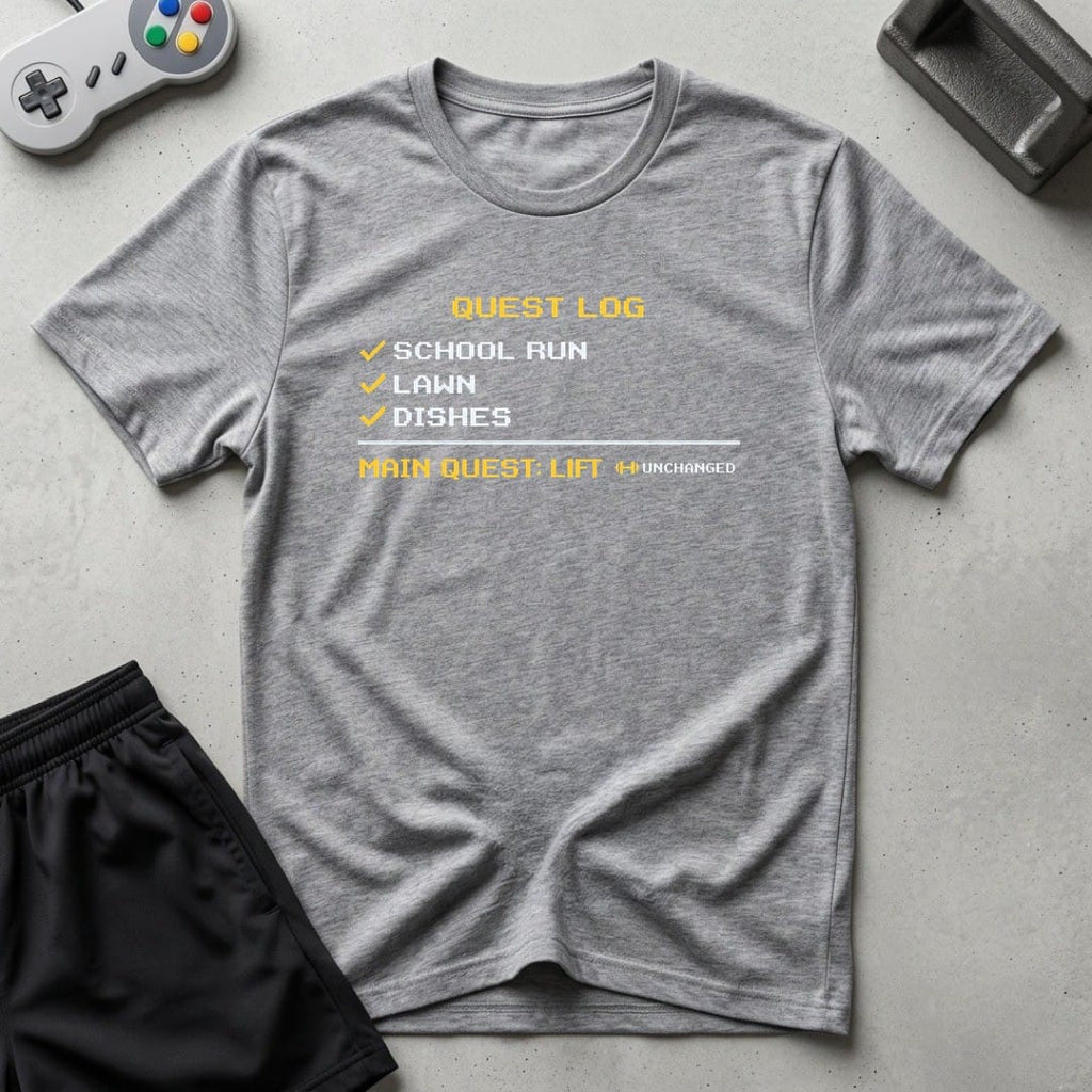 DreamMaker mockup — Quest Log T-Shirt (sport-grey)