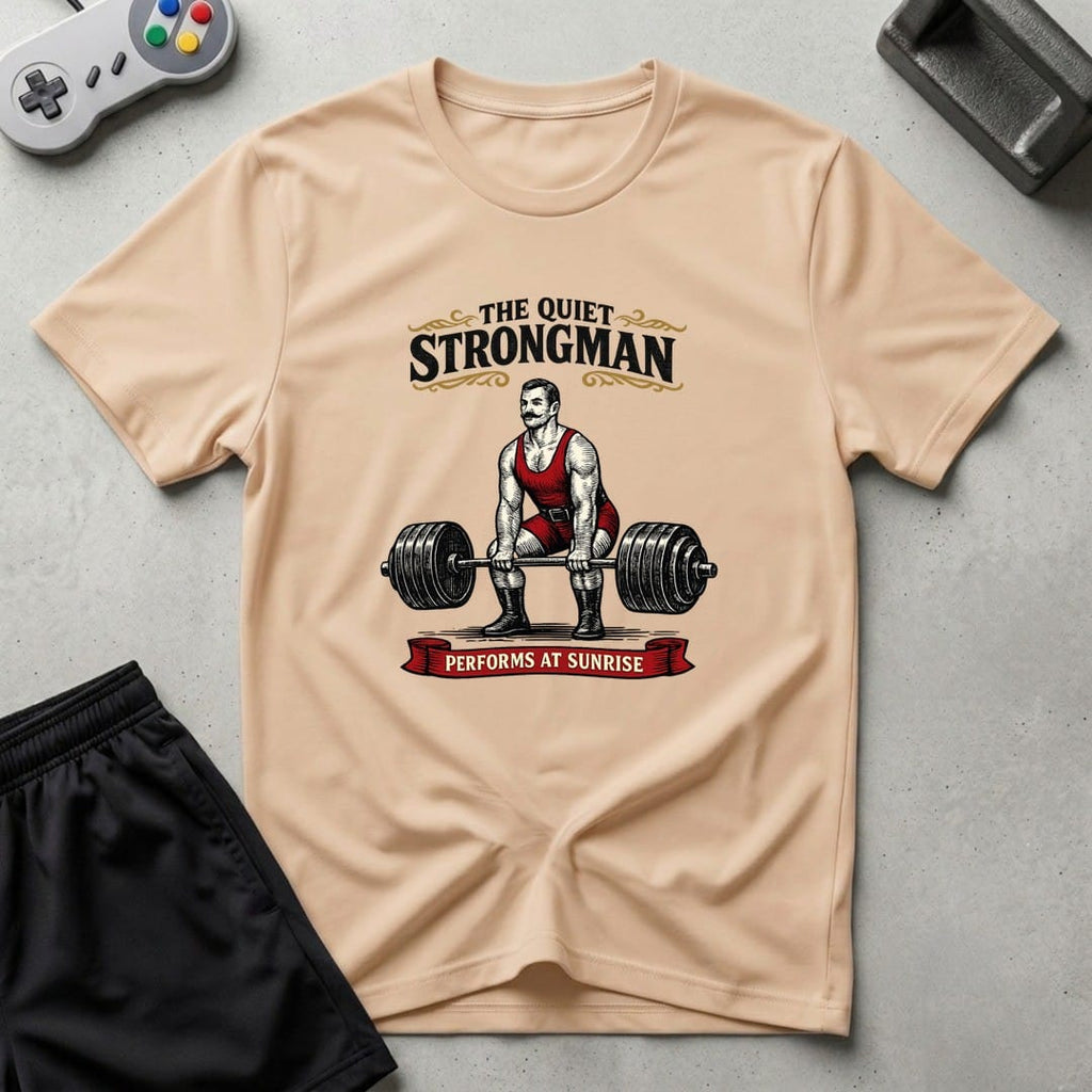 DreamMaker mockup — Quiet Strongman T-Shirt (natural)