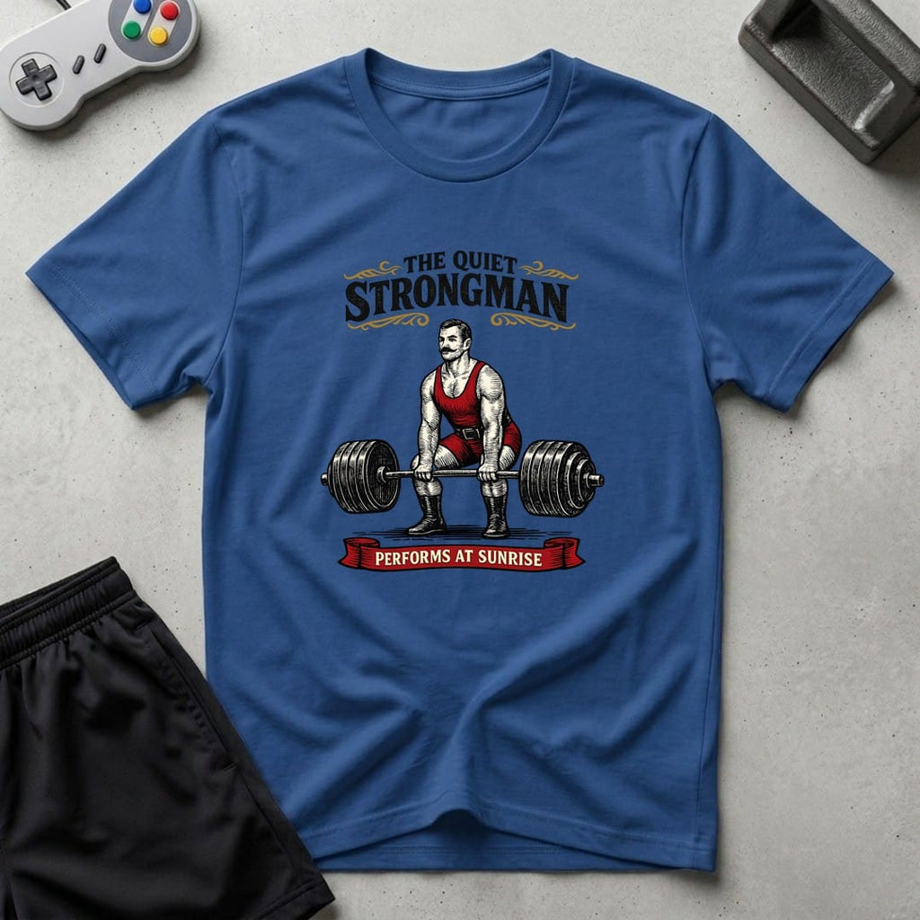 DreamMaker mockup — Quiet Strongman T-Shirt (royal)