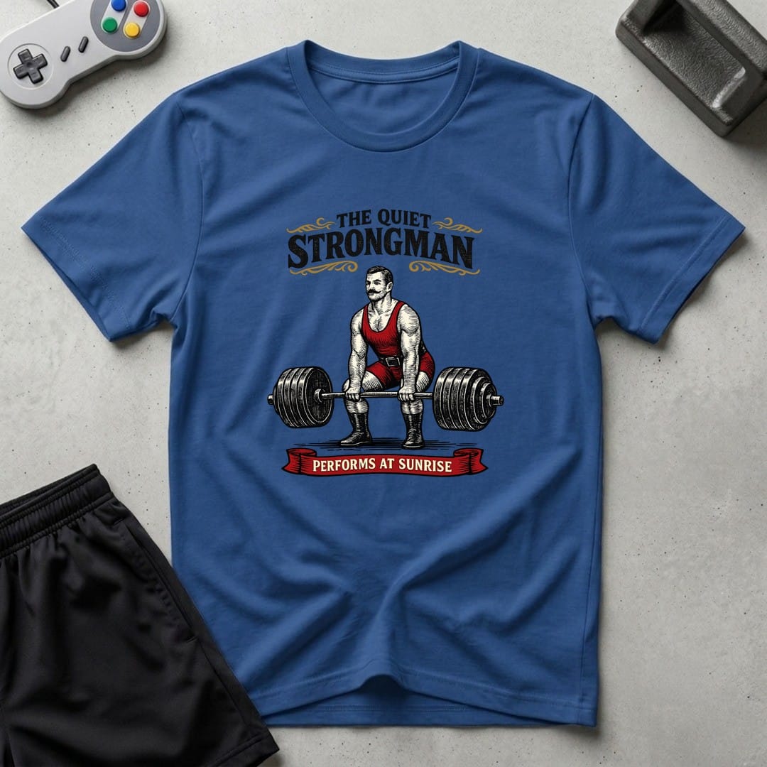 DreamMaker mockup — Quiet Strongman T-Shirt (royal)