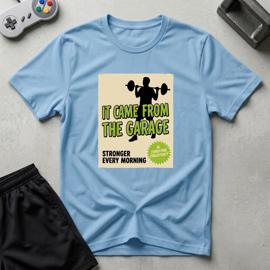 DreamMaker mockup — Retro Sci Fi Poster T-Shirt (light-blue)