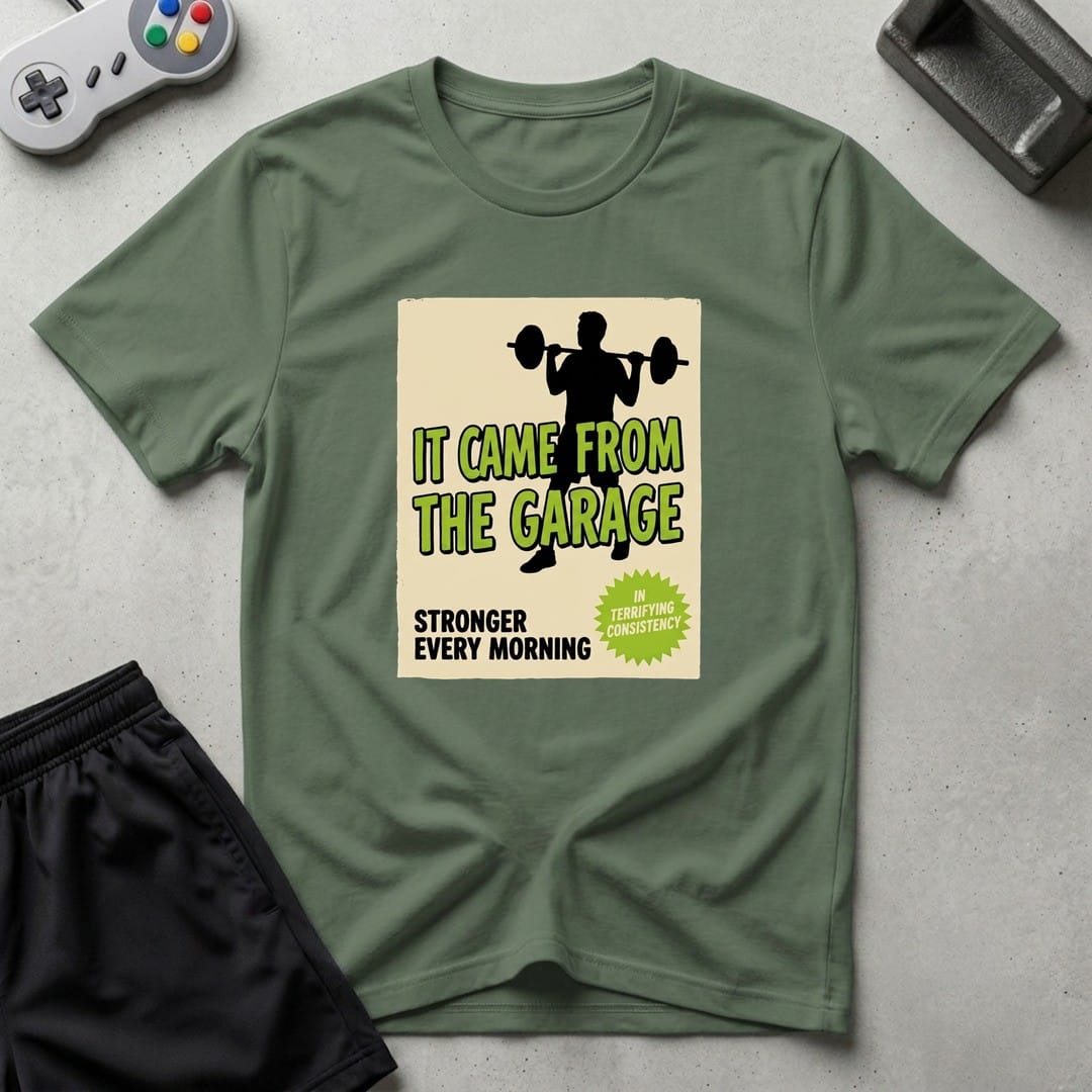 DreamMaker mockup — Retro Sci Fi Poster T-Shirt (military-green)