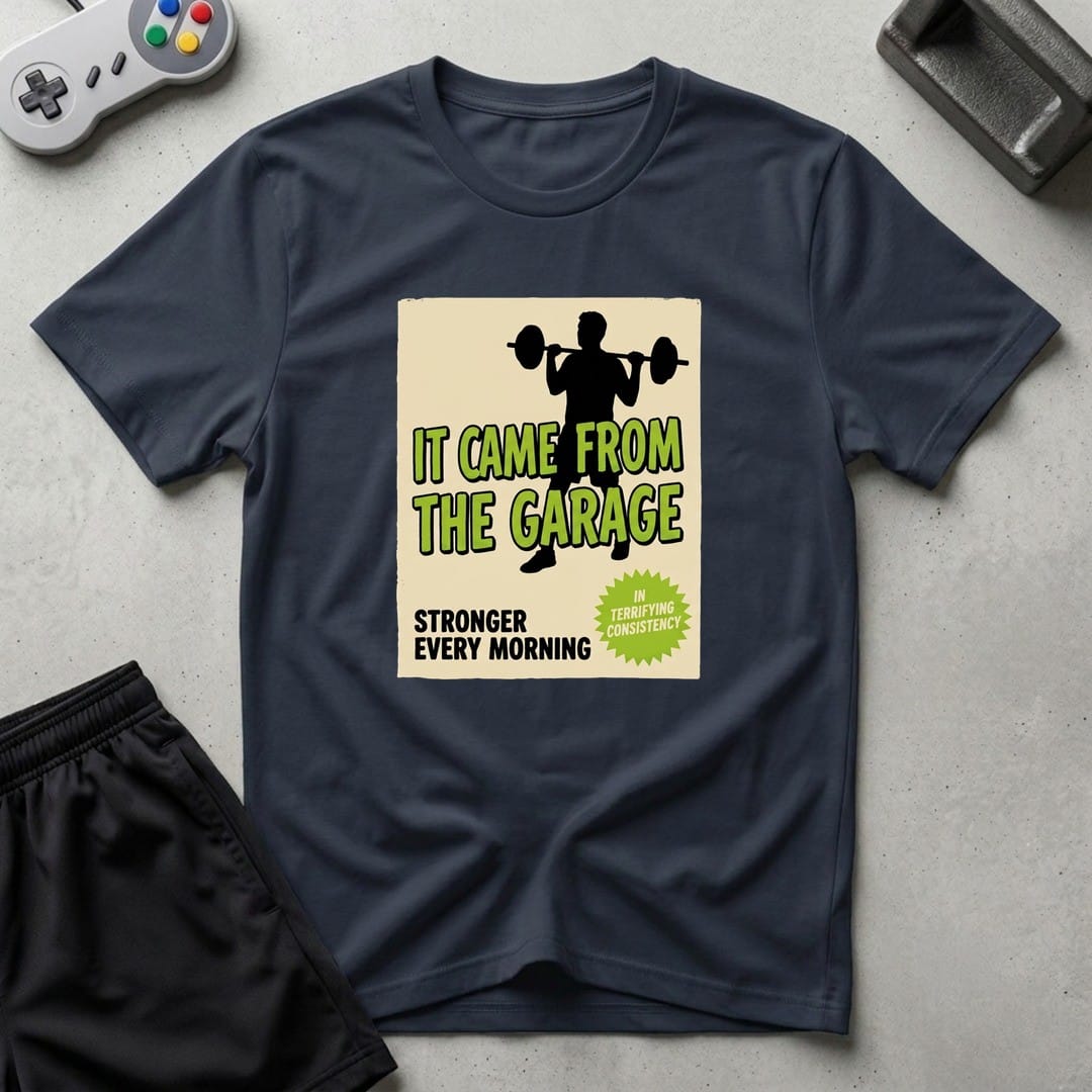 DreamMaker mockup — Retro Sci Fi Poster T-Shirt (navy)