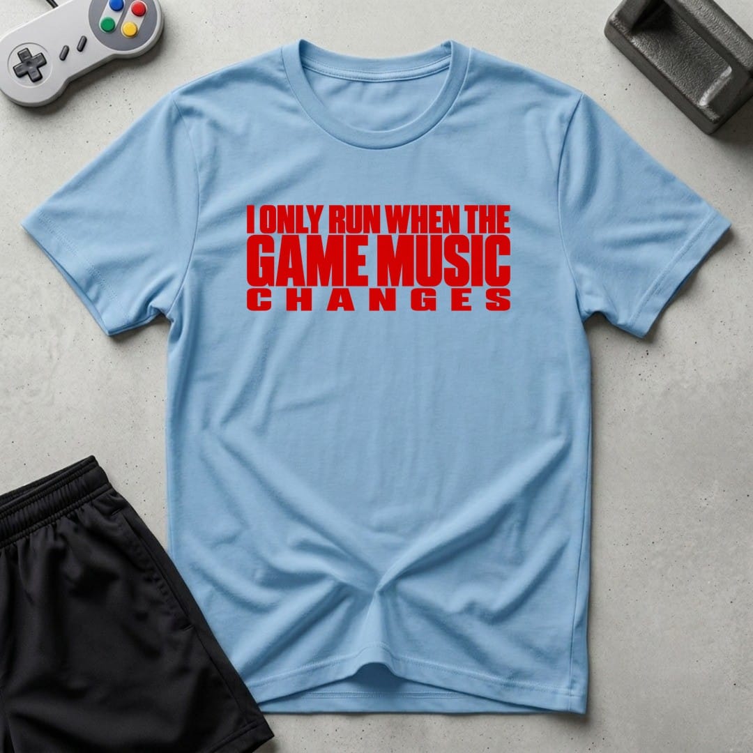 DreamMaker mockup — Run Music Changes T-Shirt (light-blue)