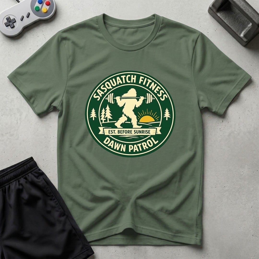 DreamMaker mockup — Sasquatch Dawn Patrol T-Shirt (military-green)