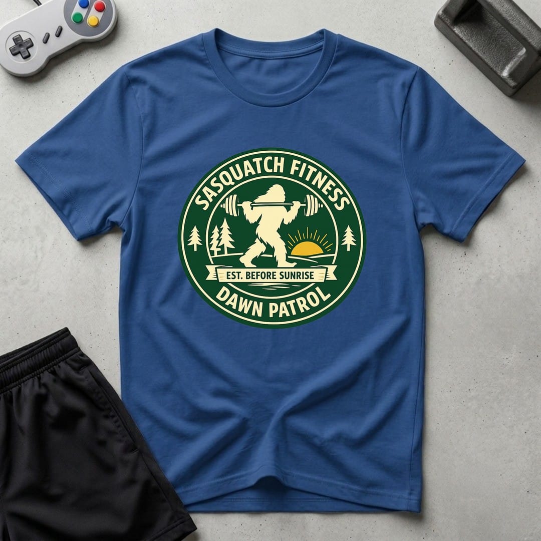 DreamMaker mockup — Sasquatch Dawn Patrol T-Shirt (royal)