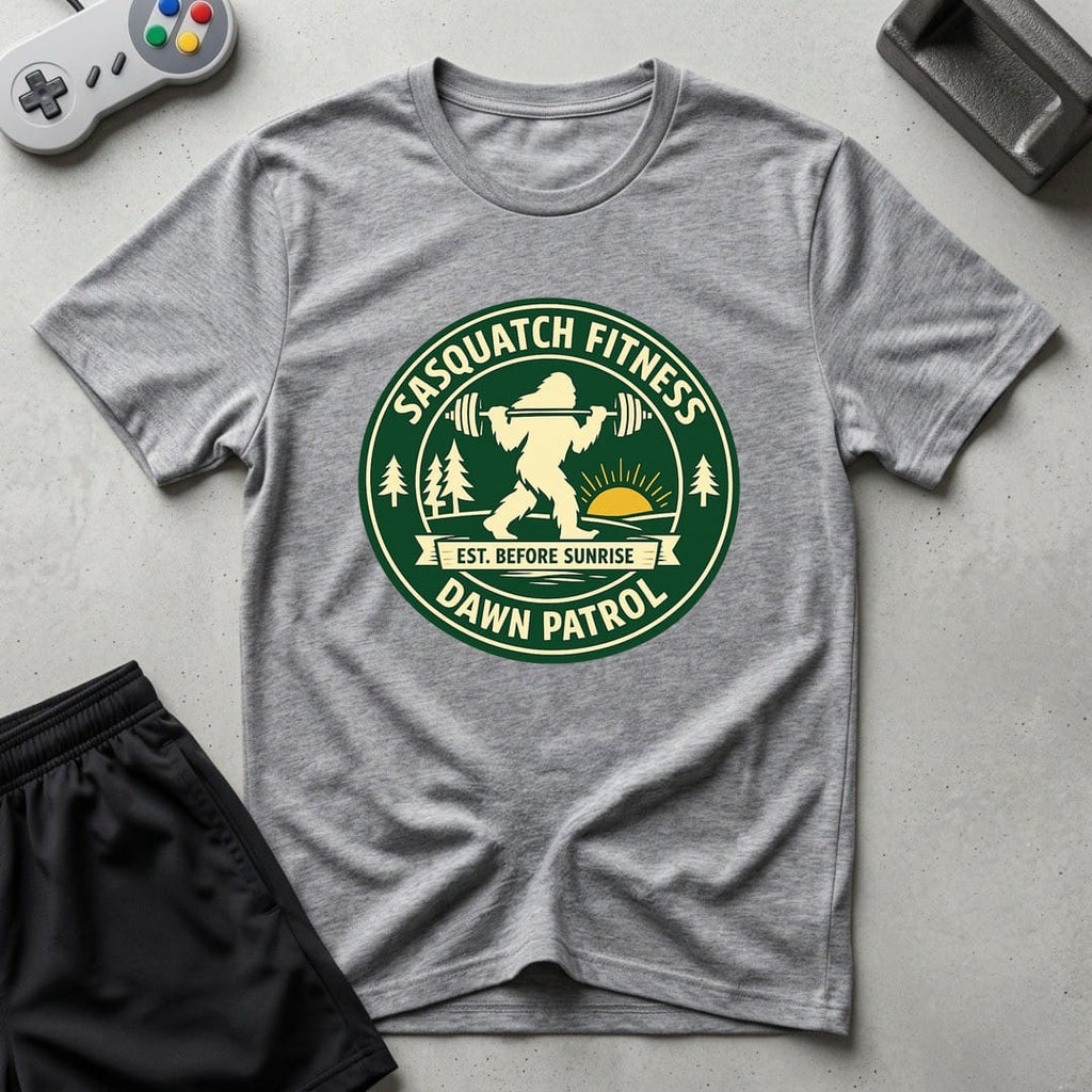 DreamMaker mockup — Sasquatch Dawn Patrol T-Shirt (sport-grey)